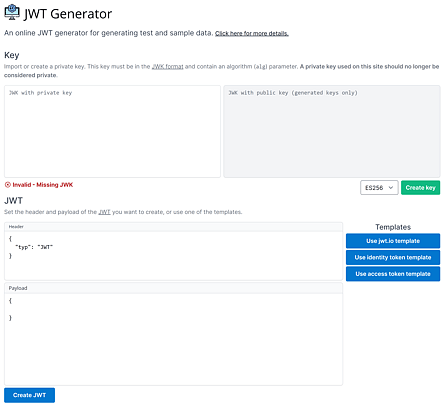 A screenshot of my JWT creation tool, for easy JWK and JWT generation.