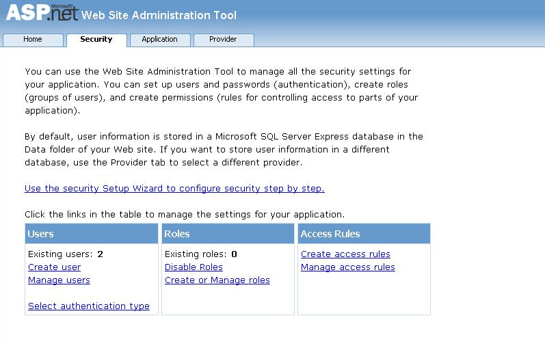 ASP.NET Web Site Administration Tool