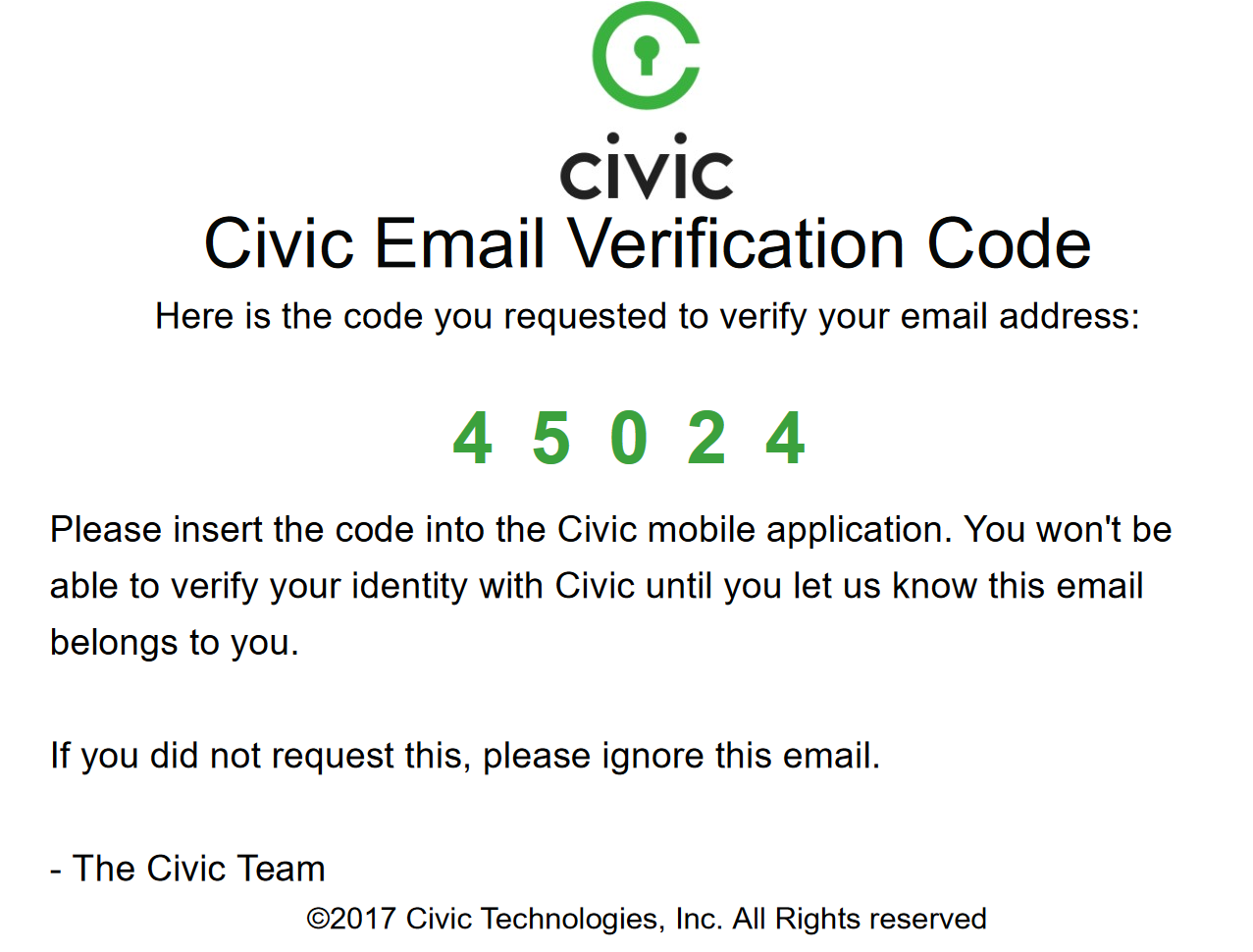 Civic Verification Email