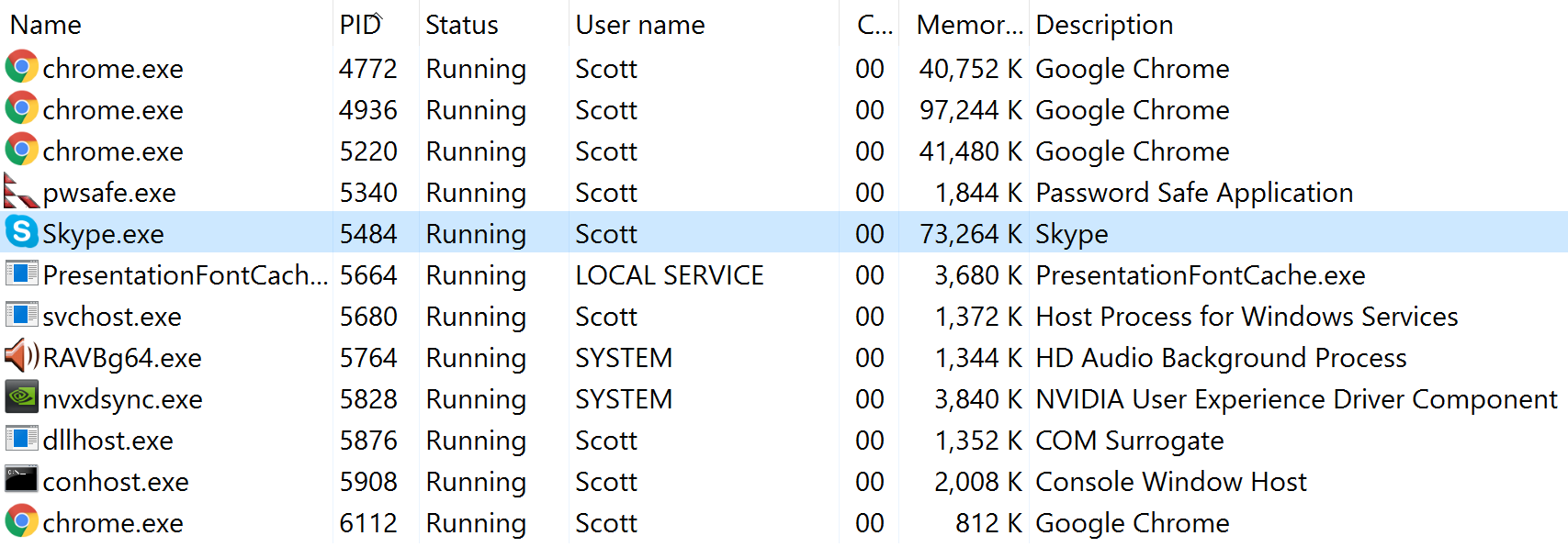 Task Manager Processes